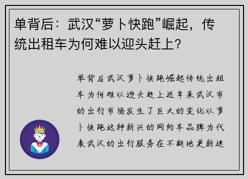 单背后：武汉“萝卜快跑”崛起，传统出租车为何难以迎头赶上？