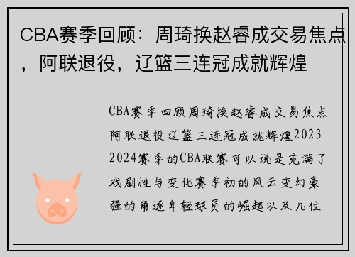 CBA赛季回顾：周琦换赵睿成交易焦点，阿联退役，辽篮三连冠成就辉煌