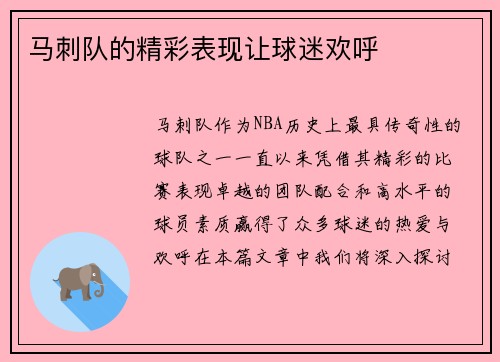 马刺队的精彩表现让球迷欢呼